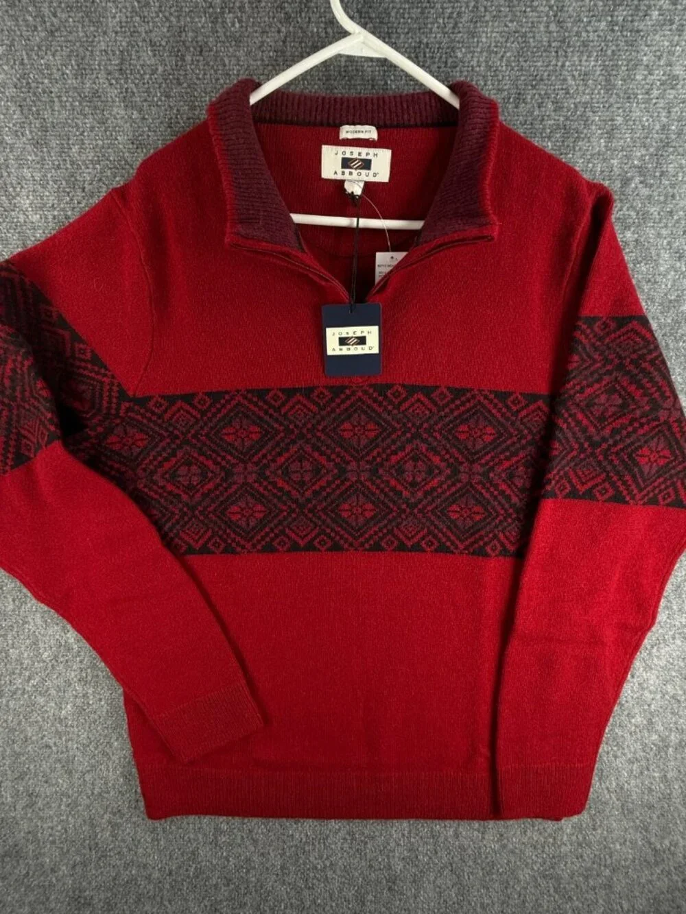 NWT Joseph Abboud Red Fair Isle Wool Blend 1/4 Zip Pullover Sweater 2XL - $80